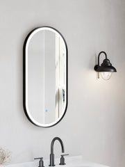 Nora Oval LED Frosted Mirror Matt Black W450*H900*D43mm (JM-OVAL-AF4590MB)  Demister and Aluminium Frame