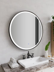 Nora Round LED Frosted Mirror Matt Black Φ800*D43mm (JM-RD-AF800MB) Demister and Aluminium Frame