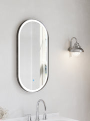 Nora Oval LED Frosted Mirror Brushed Nickel W450*H900*D43mm (JM-OVAL-AF4590BN)  Demister and Aluminium Frame