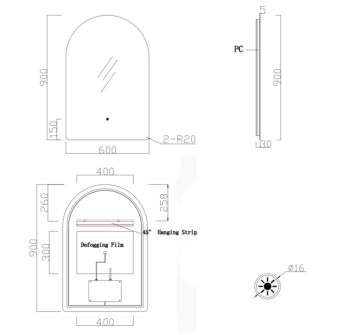 Nora Verona Arch Backlit LED Mirror with Demister (JM-ARCH-6090BL)