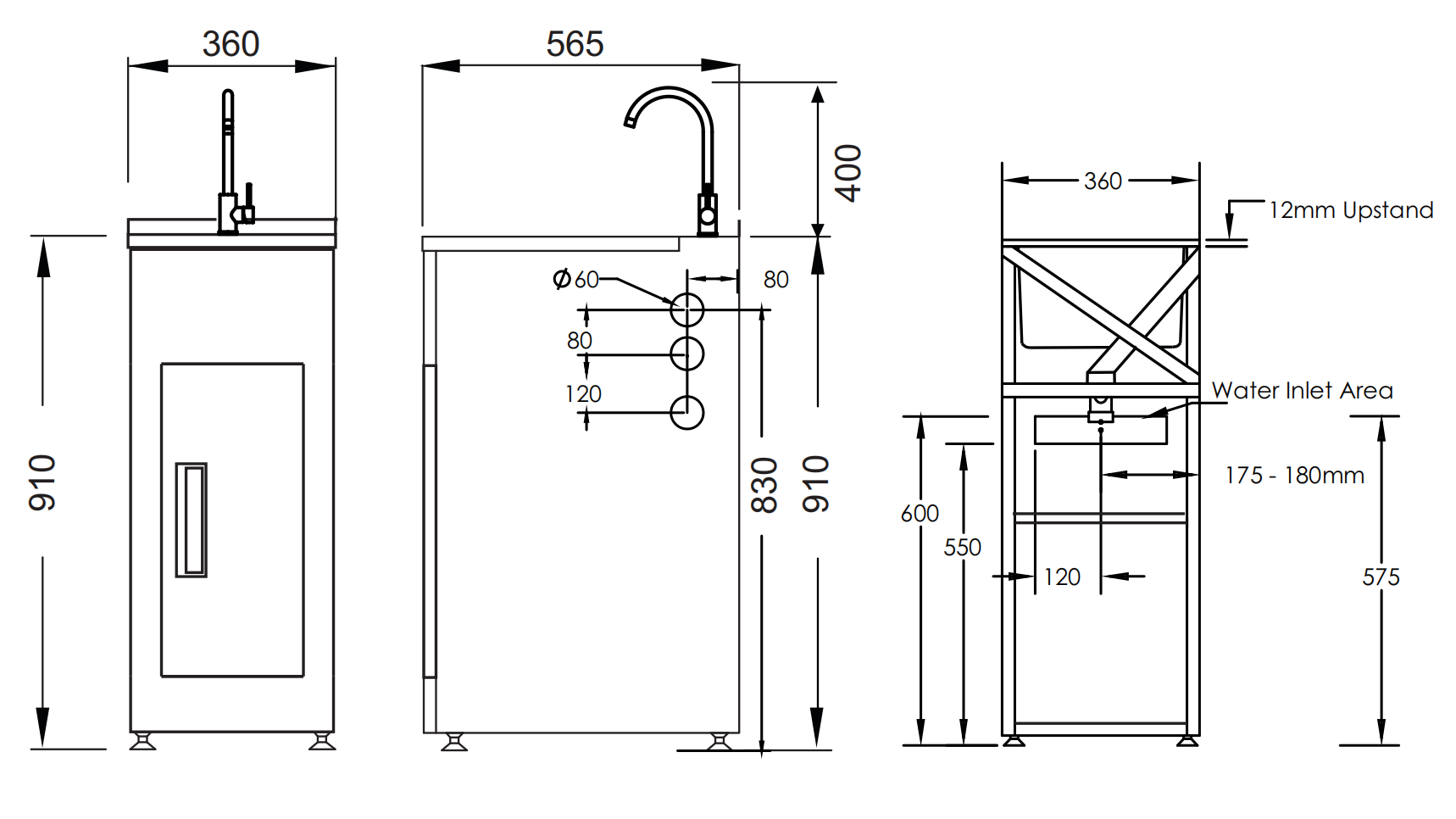 Aquatica Laundry Tub 360mm, Door Model, Gooseneck Mixer Mains Pressure (CLUBTUB360 GN MP SF)