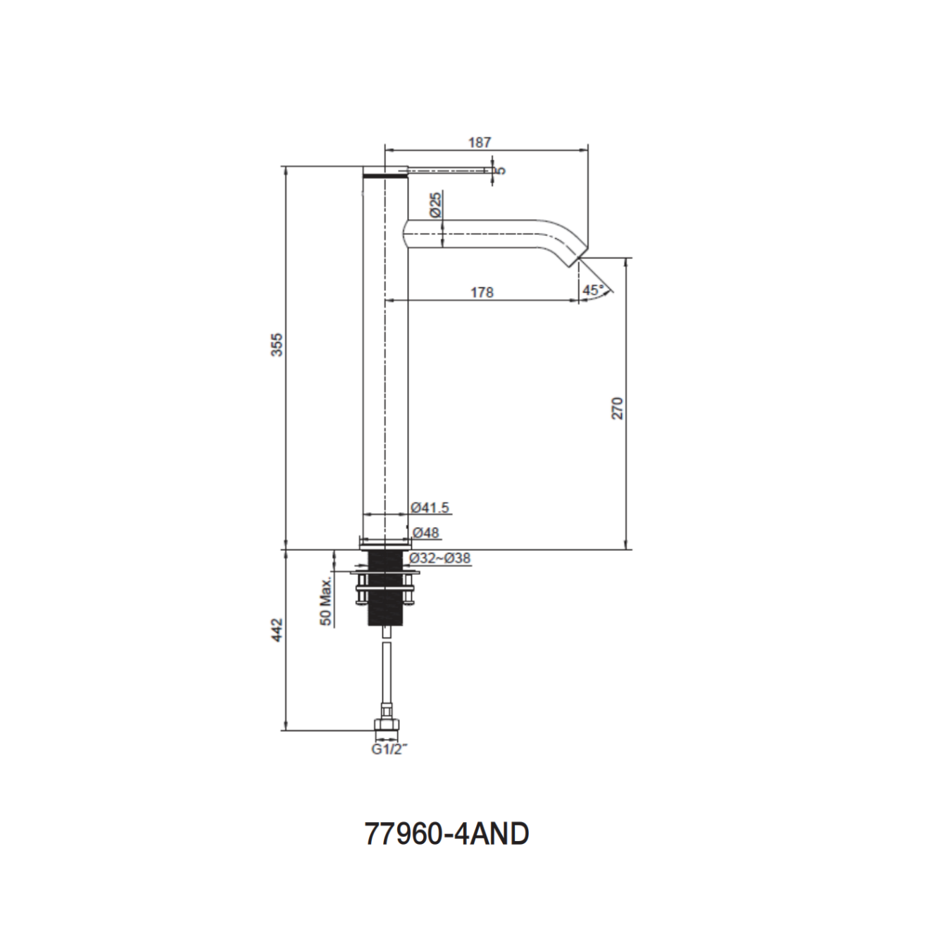 Kohler Components Super Tall Single Lever Basin Mixer Chrome (77960T-4AND-CP)