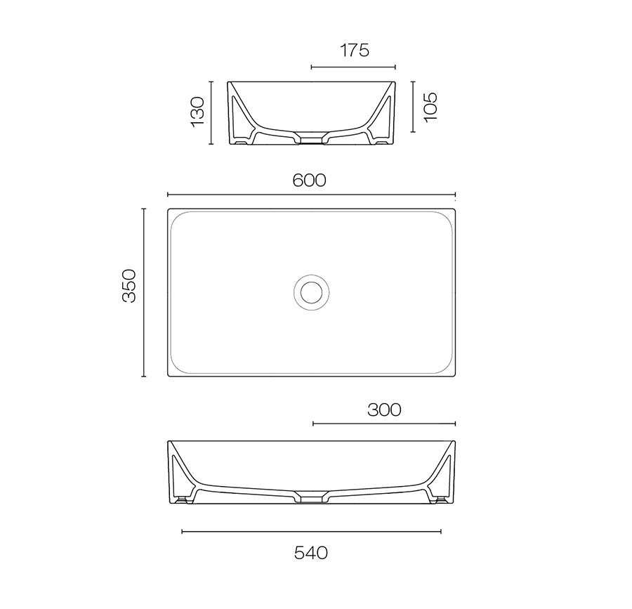 Plumbline Verso Premium 60 Rectangle Vessel Basin Gloss White (6035ZE.WH)